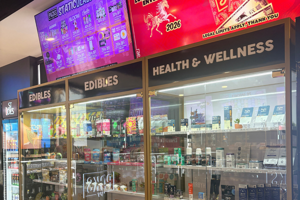 Store display cabinets with edibles and wellness products