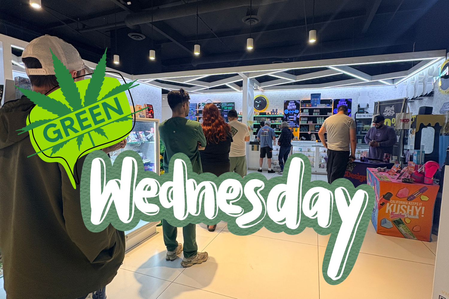 The word "Wednesday" written in white bubble letters with a green outline and shadow.