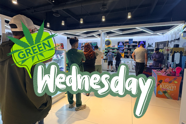 The word "Wednesday" written in white bubble letters with a green outline and shadow.