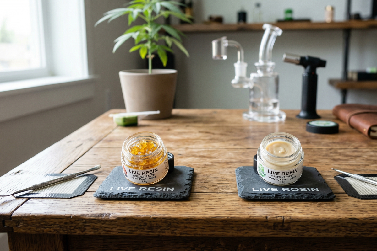 Live resin and live rosin on a table