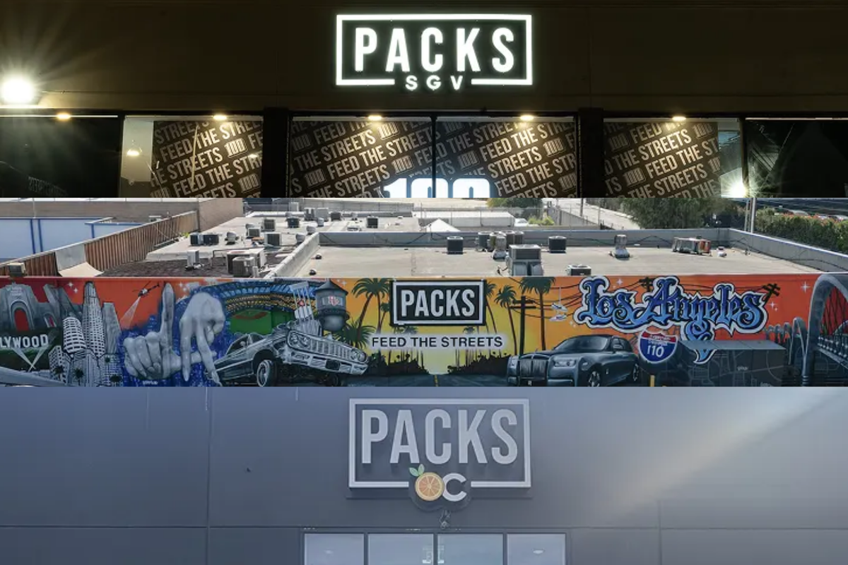 Packs Club weed dispensary storefronts in Southern California with premium cannabis brands.