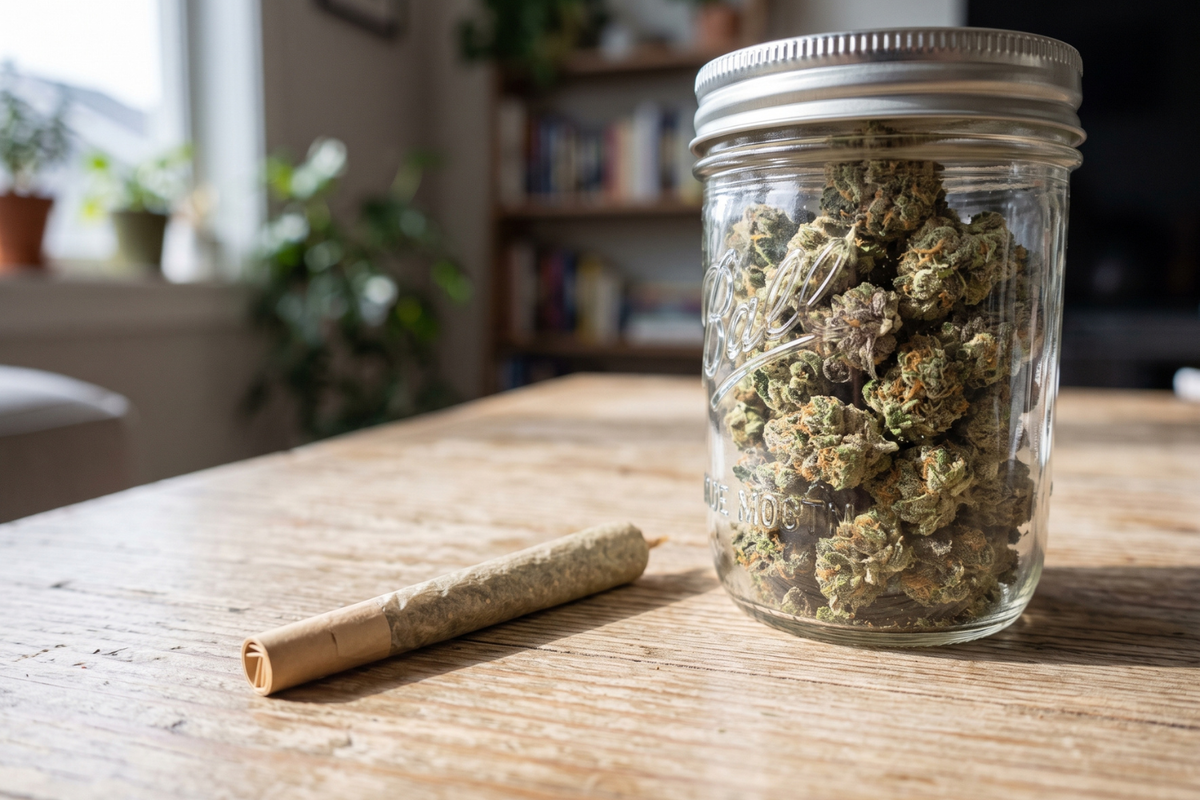 Cannabis flower and pre-roll representing common sativa effects for daytime use